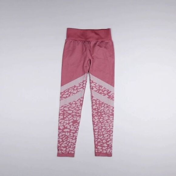 Size Med Varley Emerson Seamless Pink Leopard Print Leggings LUH374 - Picture 3 of 6